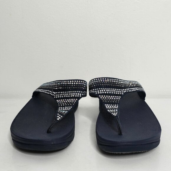 Fit Flop Lulu Womens 8 Blue Crystal Rhinestone Slides Flip Flops